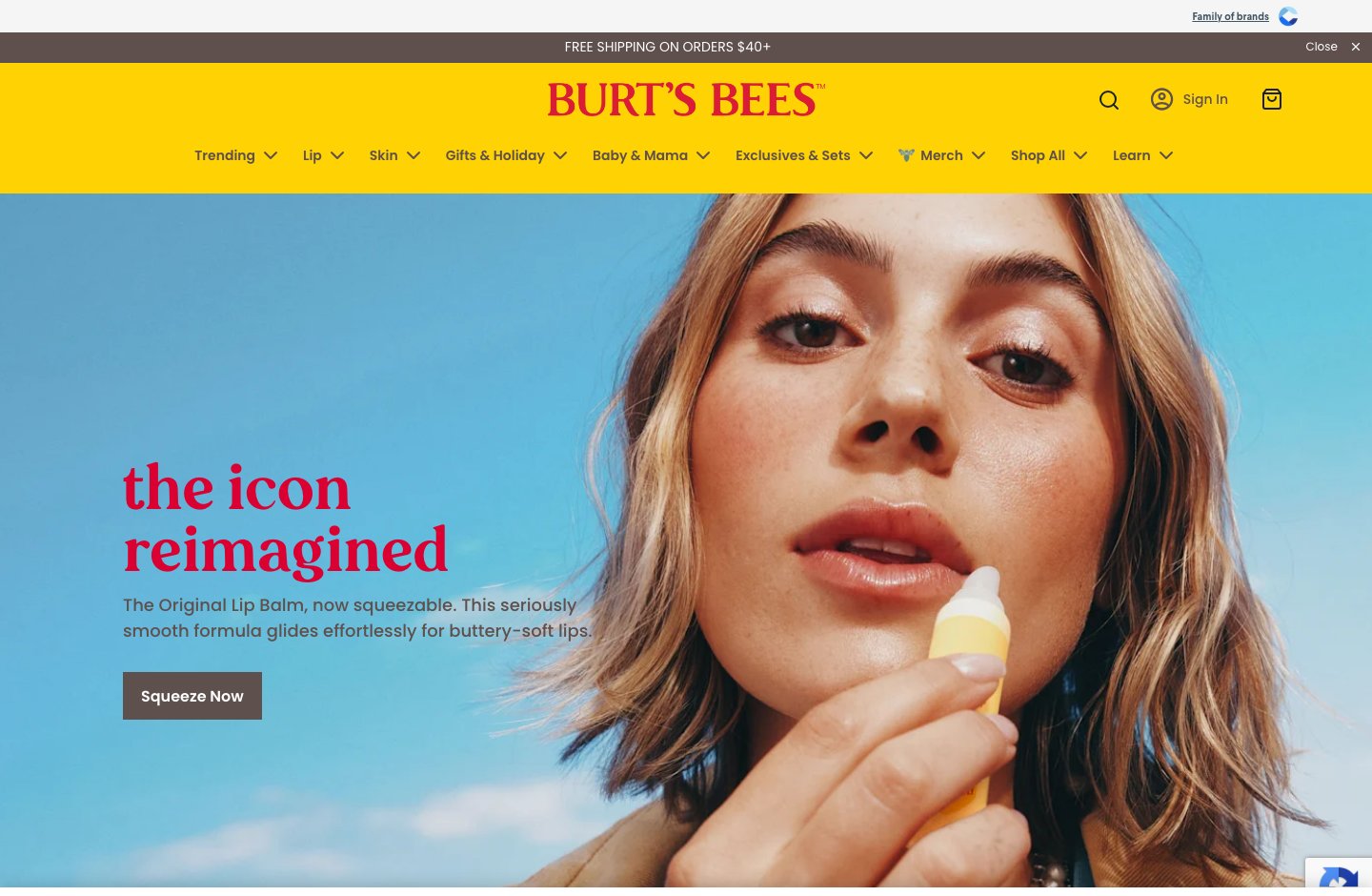 Burt's Bees website homepage