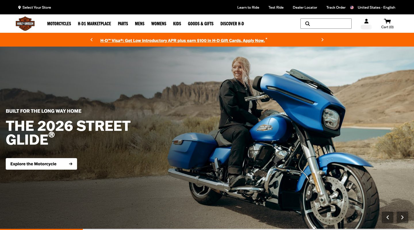 Harley-Davidson website homepage