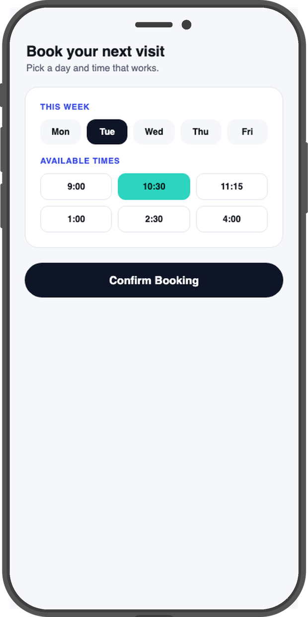 A clean booking screen on an iPhone