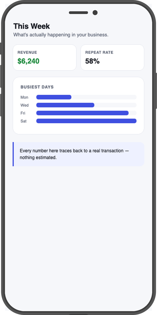A business insights dashboard on an iPhone