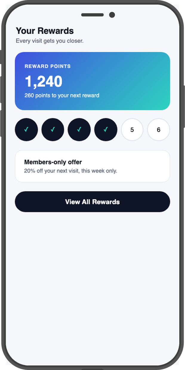 A rewards and loyalty screen on an iPhone